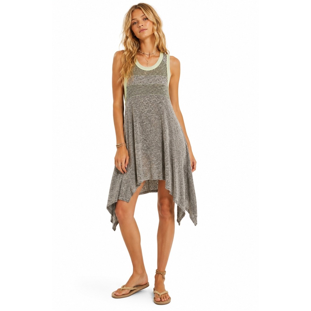 We The Free Free People Small Gray Marled Boho Sharkbite Tank Dress Green Trim‎